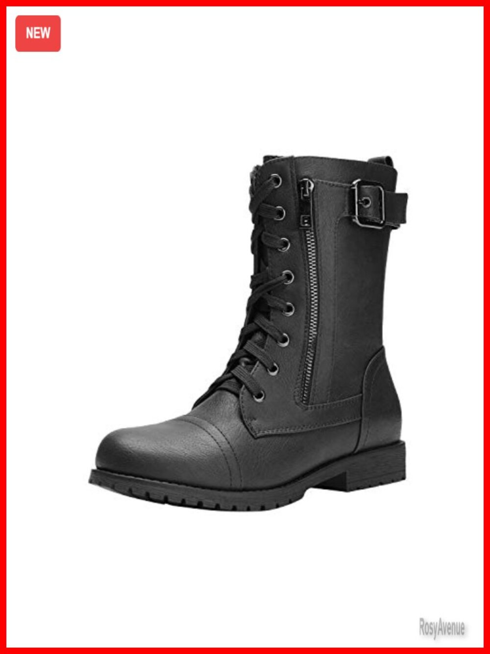Women's Combat Boots Mid-Calf Lace-Up Side Zipper Non-Slip Lug Sole